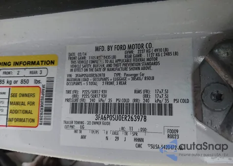 2014 Ford Fusion Energi Titanium z USA, uszkodzony, nr VIN 3FA6P0SU0ER263978